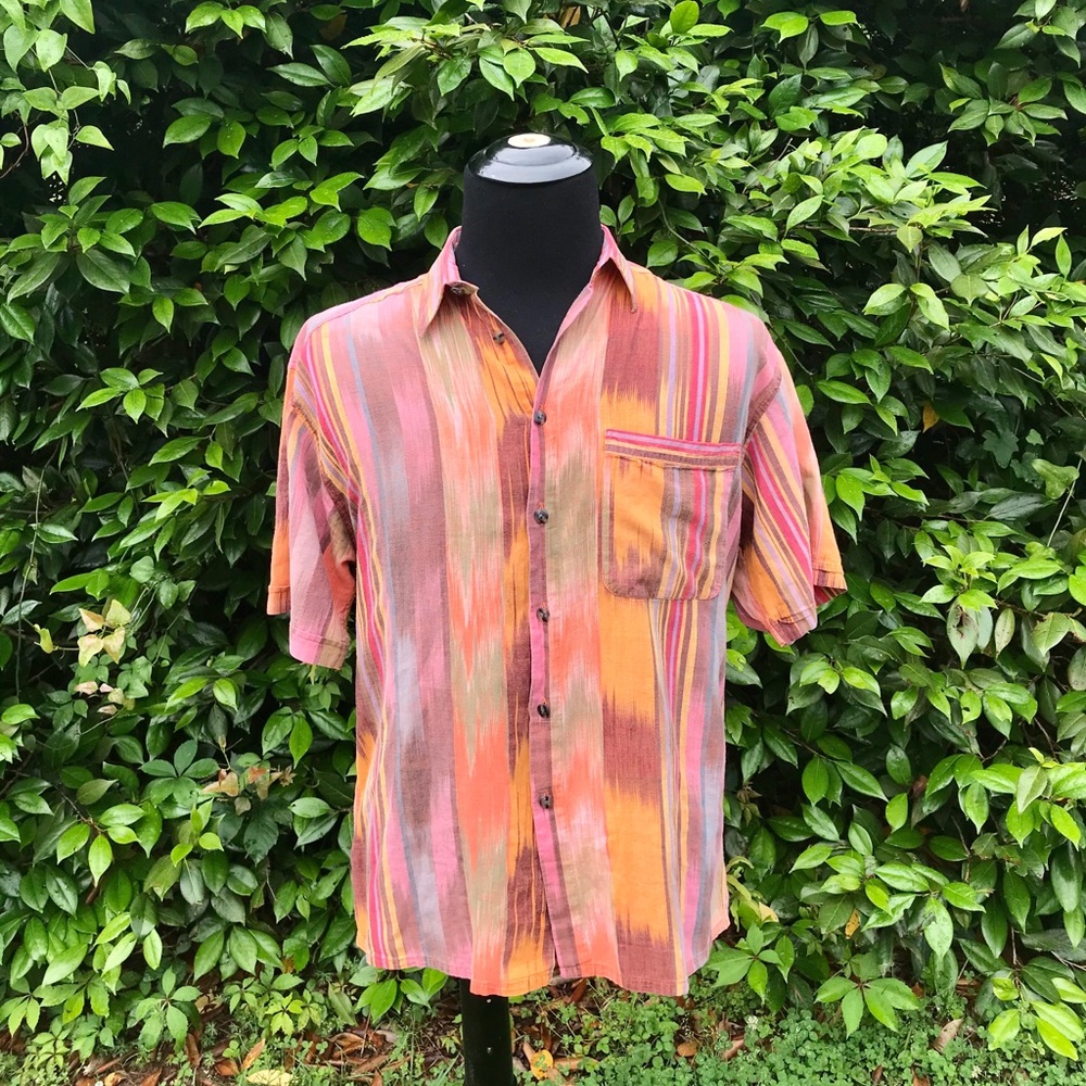 1980s Bohemian Aztec Mens Button Down
